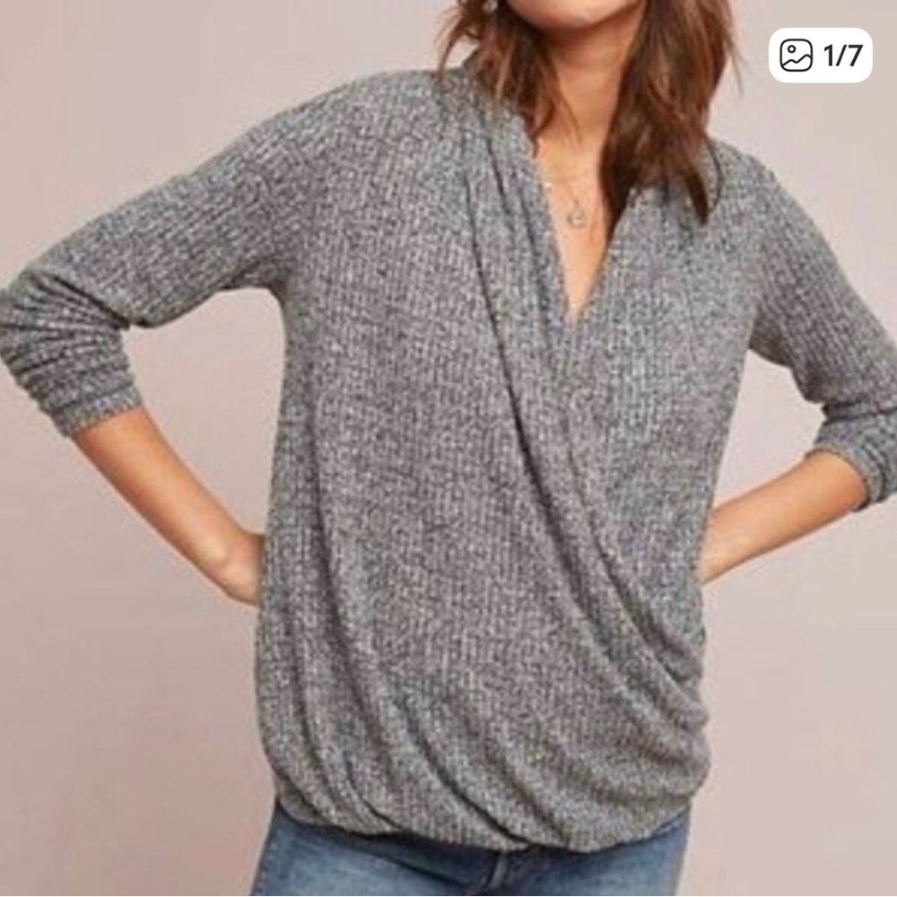 Anthropologie Akemi + Kin Woodruff Wrap Gray Draped V-Neck Knit Sweater